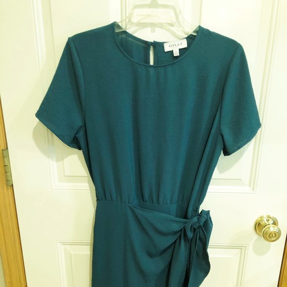 Gilli Faux Wrap Short Sleeve Dress - Fit & Flare - Size Medium - Teal Color - - Picture 3 of 12